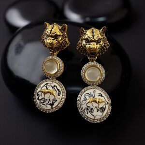 Sabyasachi Inspired- Gold and white Tiger Earrings